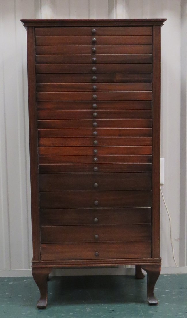 VINTAGE CARVED MAHOGANY 21-DRAWER SHEET MUSIC CABINET. (1 of 3)