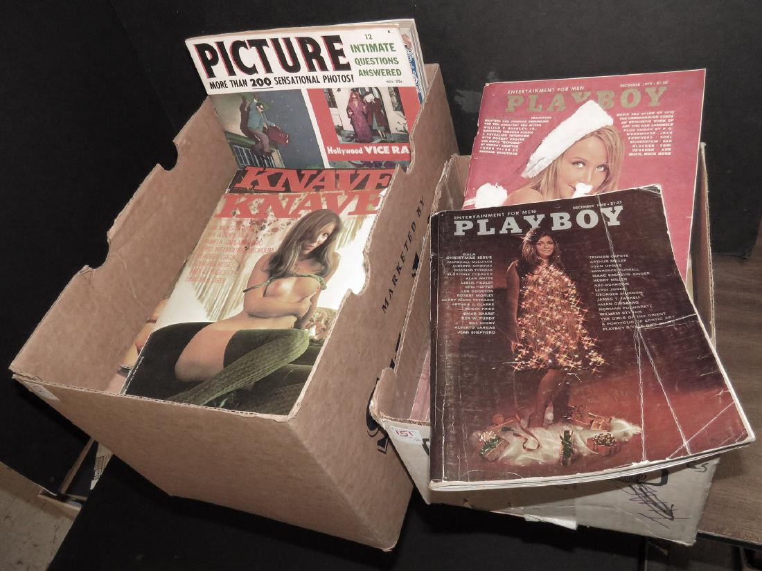 LOT (2) BOXES VINTAGE EROTIC MAGAZINES INCLUDING: LOT (2) BOXES VINTAGE EROTIC MAGAZINES INCLUDING PLAYBOY, PLAYGIRL, KINAVE, EROS, HUSTLER, ETC
