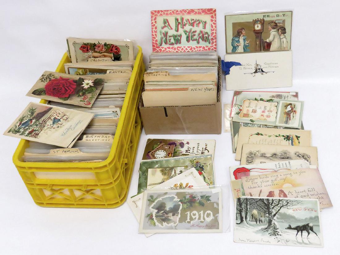LOT (2) BOXES ASSORTED VINTAGE HOLIDAY POSTCARDS (1 of 2)