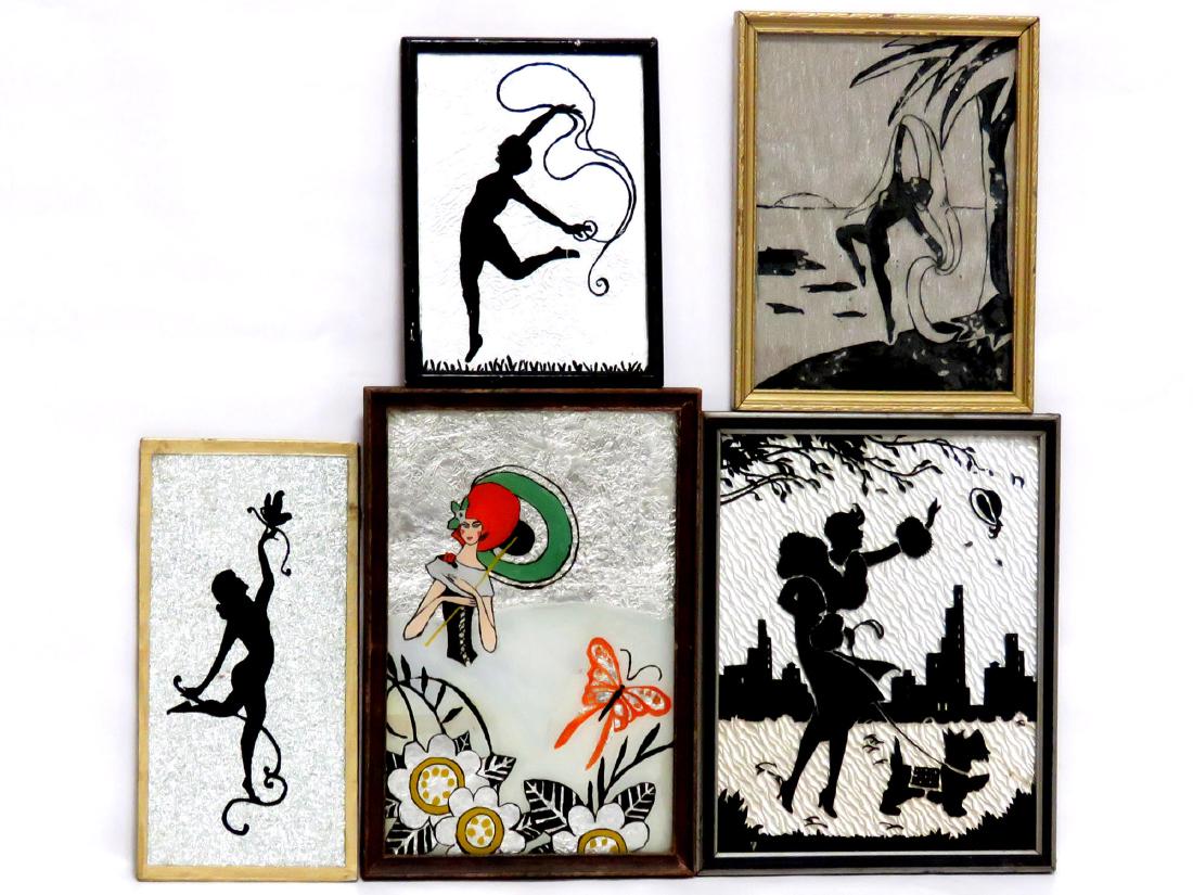 LOT (5) ASSORTED ART DECO FOIL BACKED EGLOMISE (1 of 7)