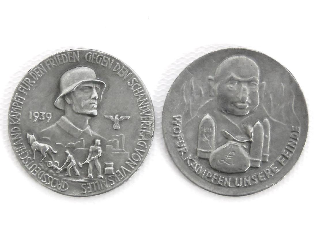 LOT (2) GERMAN WWII ANTI-SEMITIC METAL COINS. DIAMETER (1 of 7)