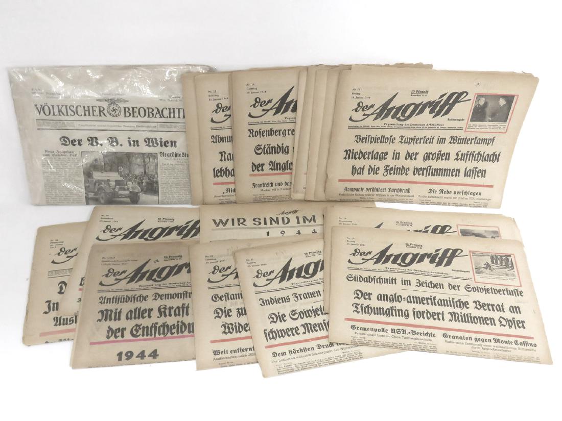LOT (23) GERMAN WWII NEWSPAPERS, 1938-1944 (MOST FROM (1 of 3)