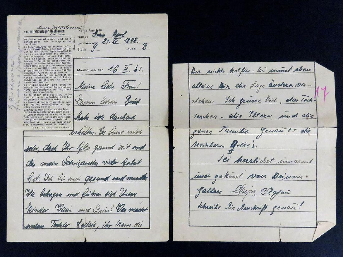 HOLOCAUST-LETTER SENT FROM CONCENTRATION CAMP, (1 of 4)
