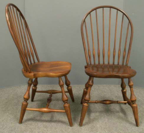 SET (4) WINDSOR BOW-BACK, PLANK-SEAT SIDE CHAIRS: SET (4) WINDSOR BOW-BACK, PLANK-SEAT SIDE CHAIRS, SIGNED NICHOLS AND STONE **NO IN-HOUSE SHIPPING**