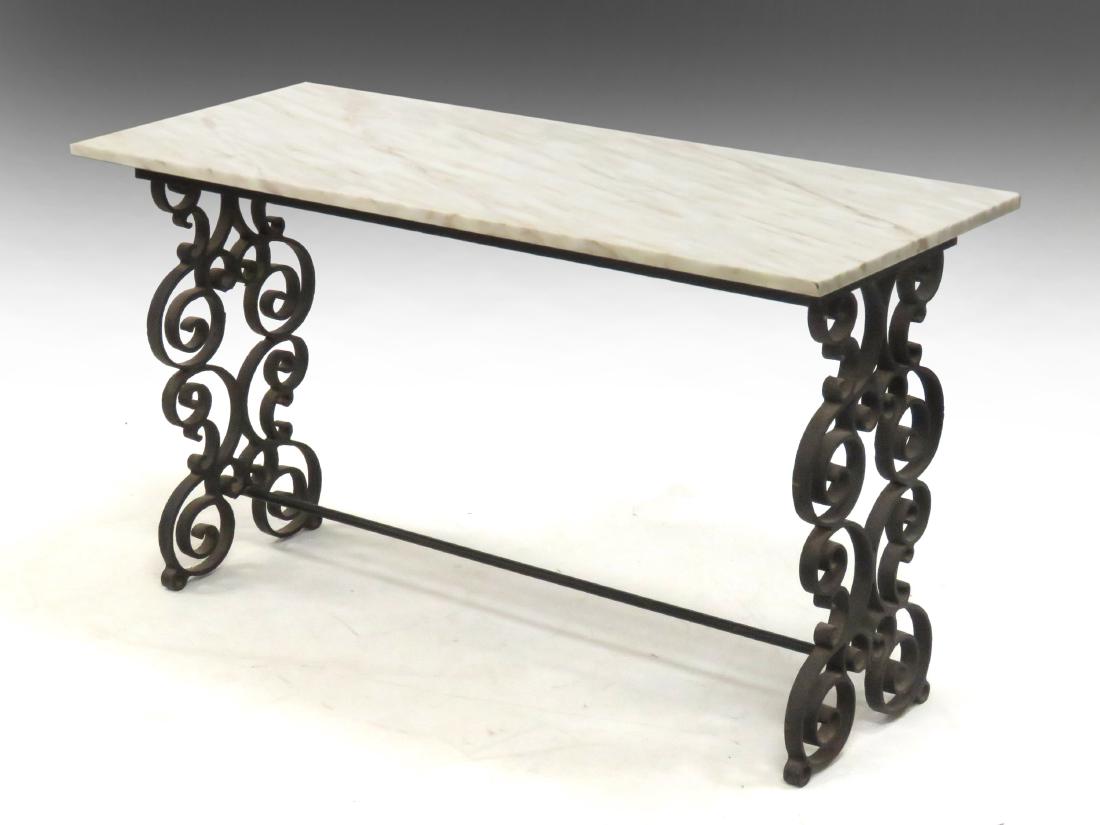 MARBLE-TOP CONSOLE TABLE WITH WROUGHT IRON BASE. HEIGHT (1 of 3)