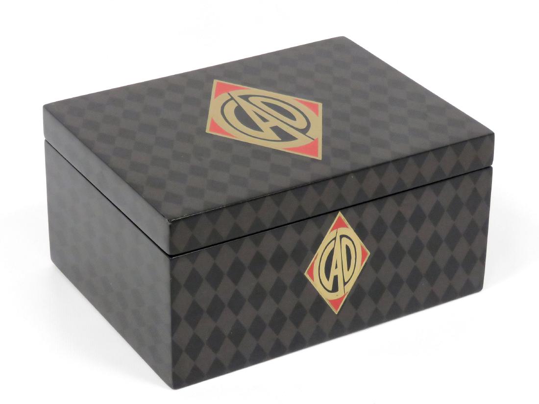 INLAID HUMIDOR. HEIGHT 5"; TOP 7 3/4 X 10" (1 of 3)