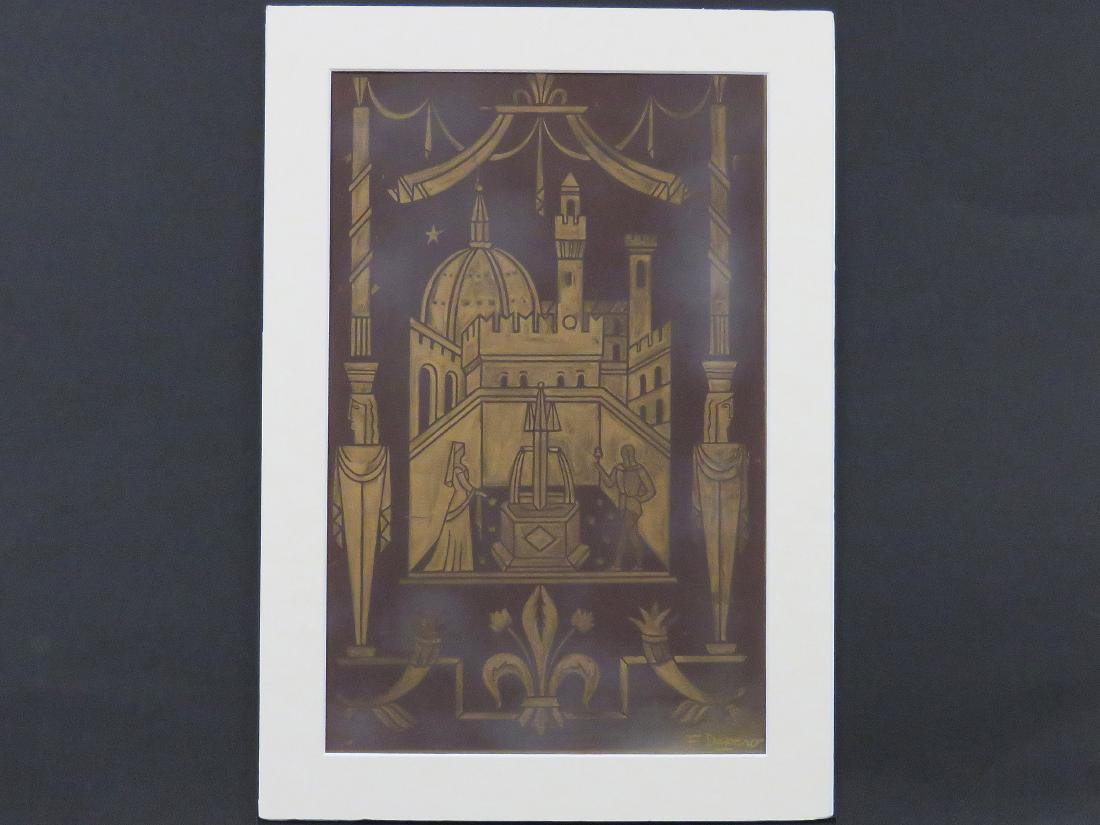 FORTUNATO DEPERO (ITALIAN 1892-1960) GOLD PEN ON BROWN (1 of 3)