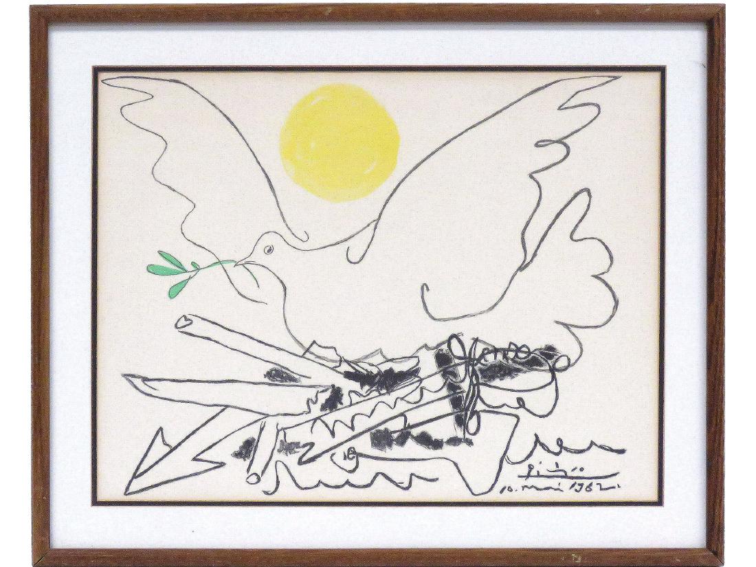 AFTER PABLO PICASSO, LITHOGRAPH, DOVE AND YELLOW SUN, (1 of 3)