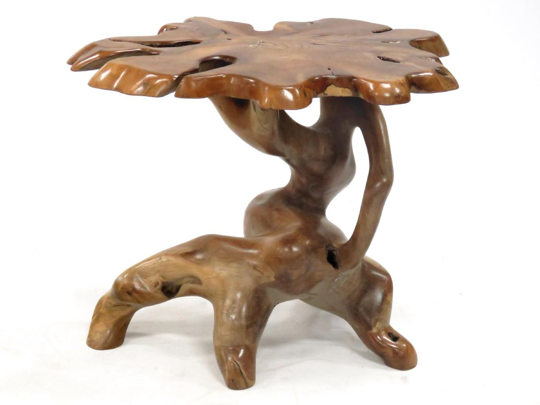 MODERN EXOTIC TEAK ANTHROPOMORPHIC LIVE EDGE SIDE (1 of 2)