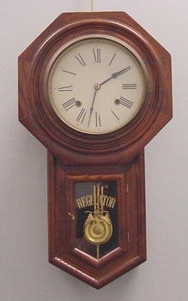 VINTAGE OAK REGULATOR WALL CLOCK: VINTAGE OAK REGULATOR WALL CLOCK, C.1910. HEIGHT 23"