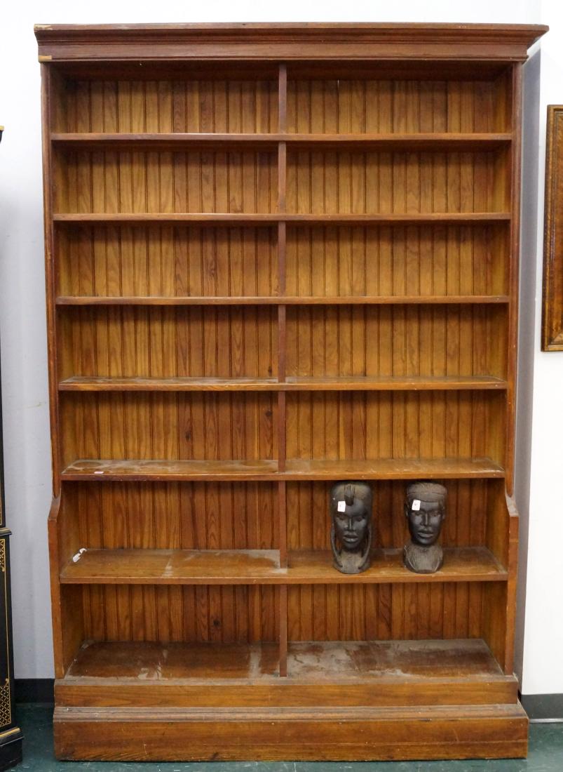 CARVED OAK OPEN BOOKSHELF. HEIGHT 86"; WIDTH 56" (1 of 1)