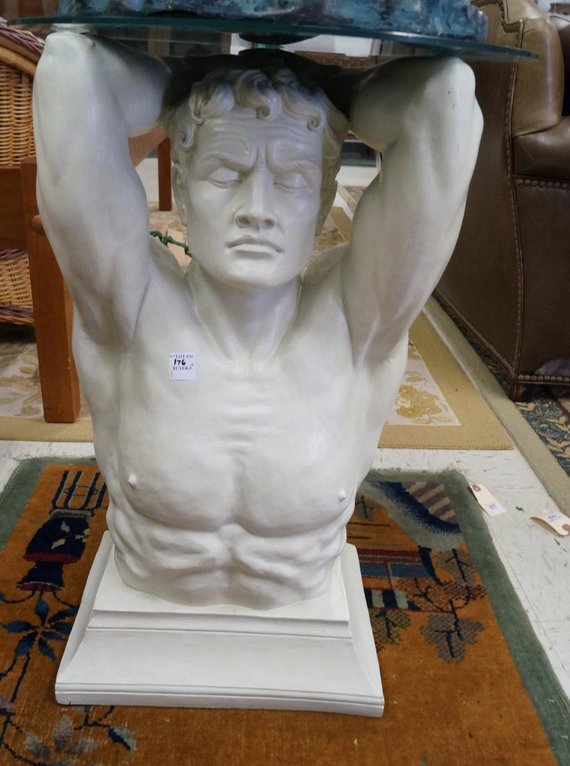 RESIN TORSO OF MALE WITH GLASS TOP. HEIGHT 26" (1 of 1)
