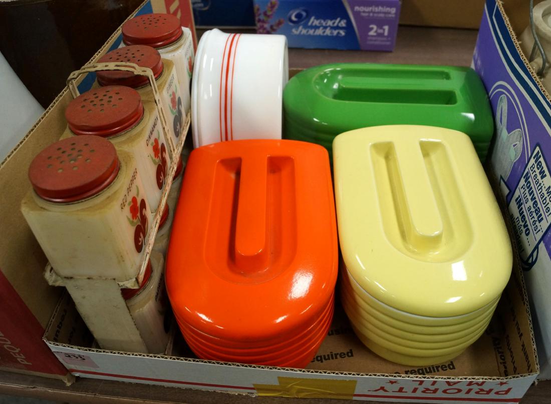 LOT INCLUDING VINTAGE DECORATED SPICE SET WITH RACK, (1 of 1)