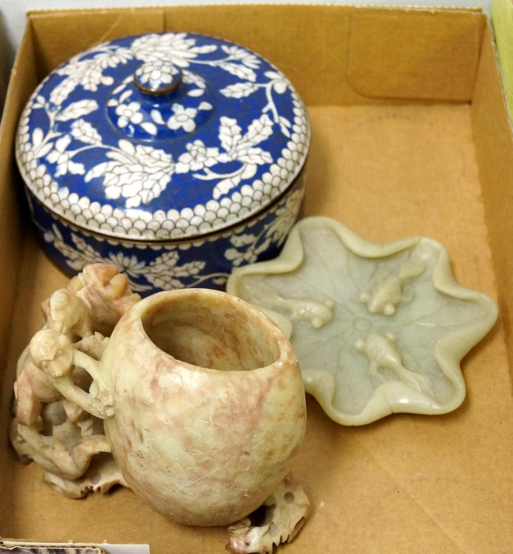 LOT (3) INCLUDING CHINESE CARVED HARDSTONE LOTUS LEAF (1 of 1)