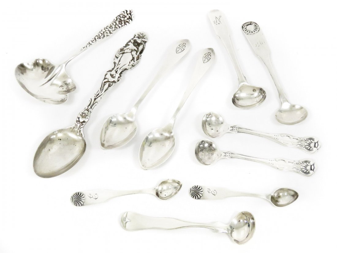 LOT (11) ASSORTED STERLING AND COIN SILVER SPOONS (1 of 4)