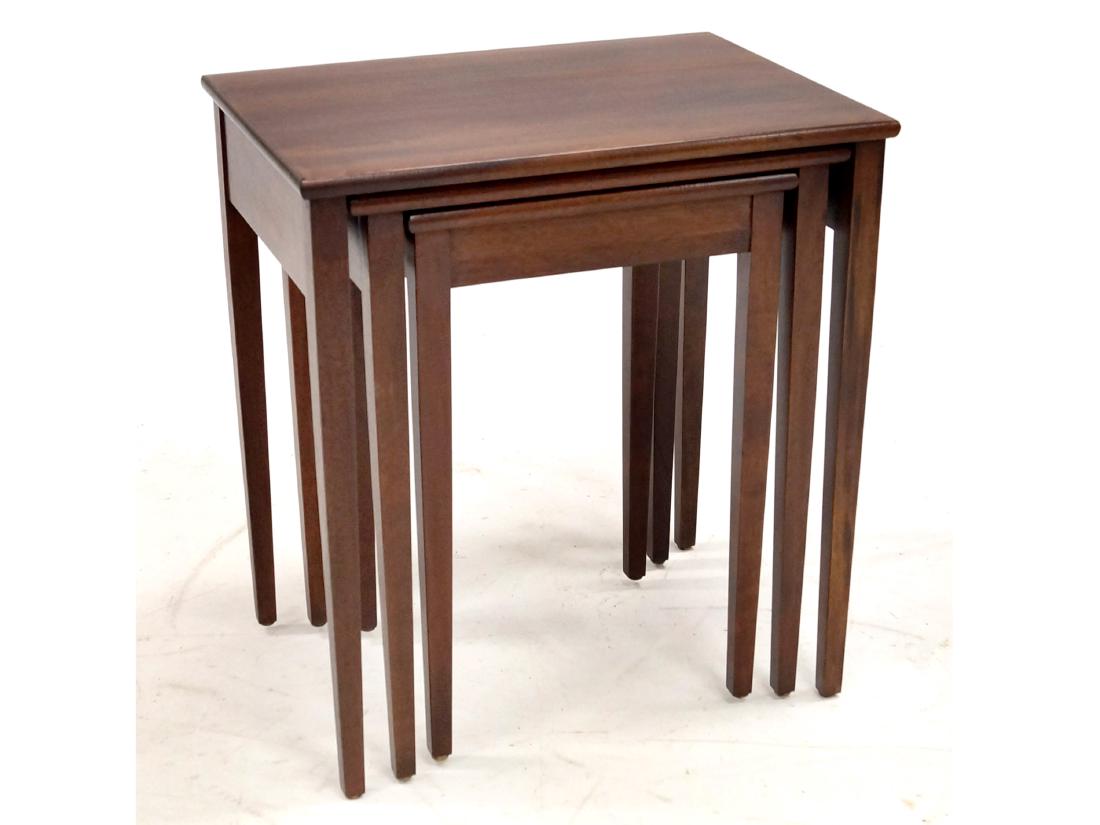 SET (3) HEPPLEWHITE STYLE CARVED WALNUT NESTING TABLES. (1 of 1)