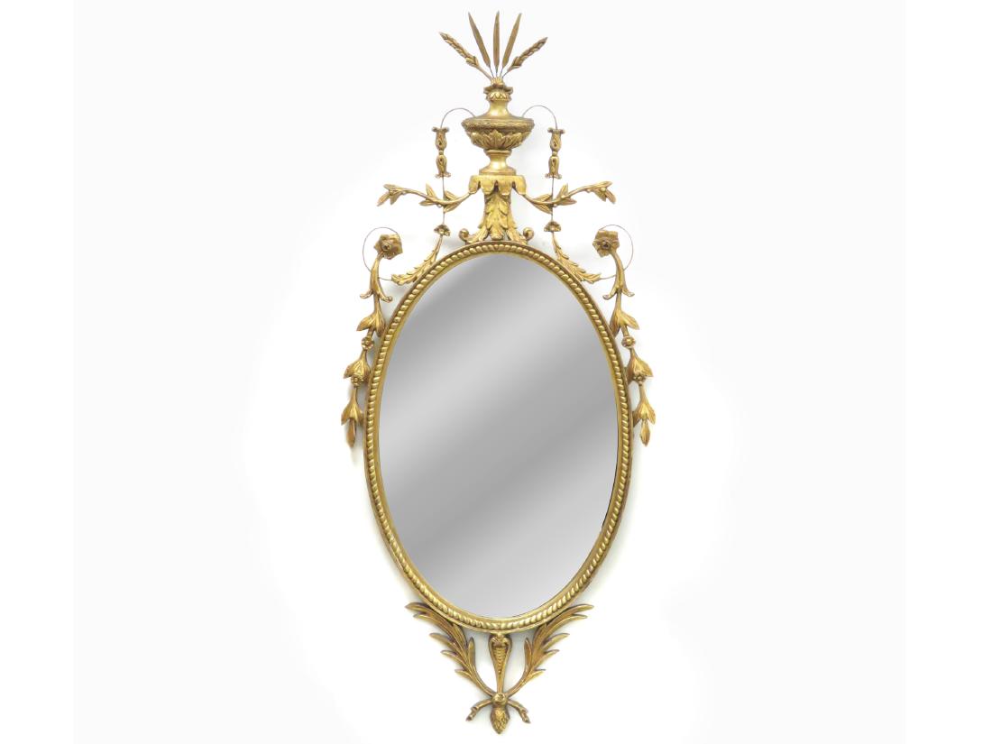 FEDERAL STYLE CARVED AND GILT FRAMED MIRROR. HEIGHT 58"; (1 of 2)