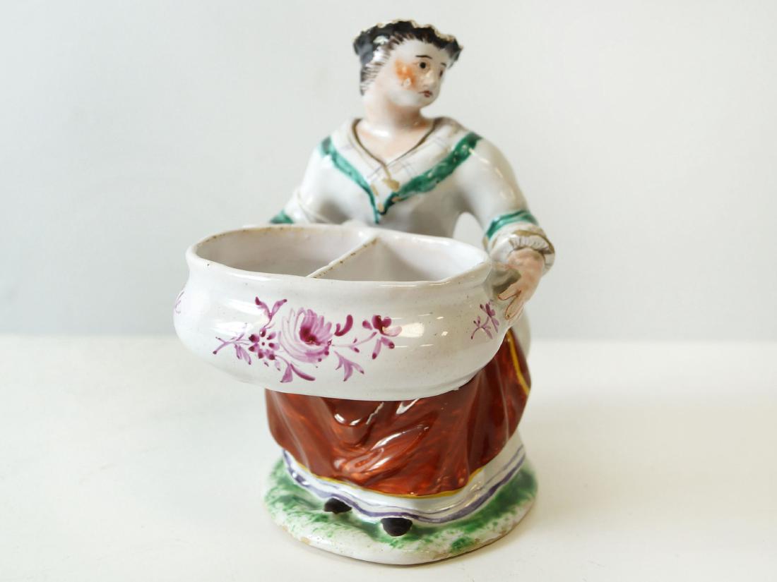 DUTCH FAIENCE FIGURAL SALT, 18/19TH CENTURY. HEIGHT 5: DUTCH FAIENCE FIGURAL SALT, 18/19TH CENTURY. HEIGHT 5 1/2"