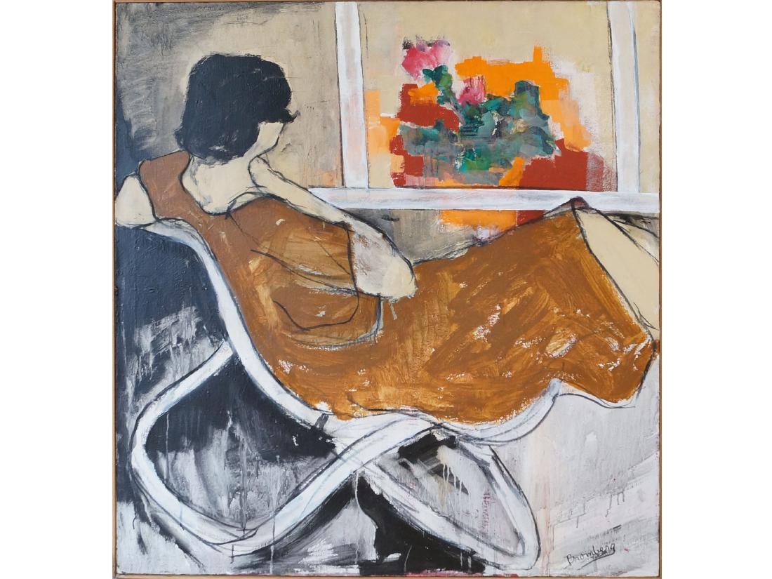 HARRIETT BROMBERG (AMERICAN 20TH/21ST CENTURY), ACRYLIC: HARRIETT BROMBERG (AMERICAN 20TH/21ST CENTURY), ACRYLIC ON CANVAS, RECLINING FIGURE, SIGNED. 42 X 46" FRAMED