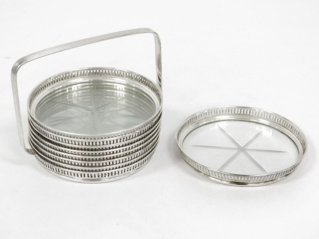 SET (8) STERLING & CUT CRYSTAL COASTERS WITH CADDY. (1 of 4)
