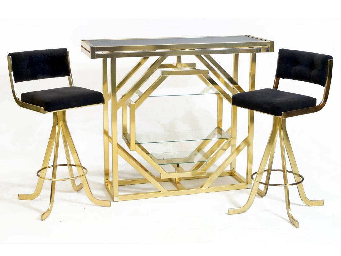 MID-CENTURY MODERN POLISHED BRASS BAR WITH PAIR (1 of 3)