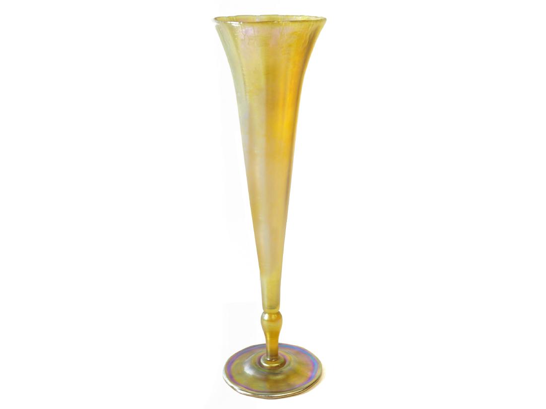 L.C. TIFFANY FAVRILE GLASS TRUMPET VASE, SIGNED "L.C. (1 of 2)