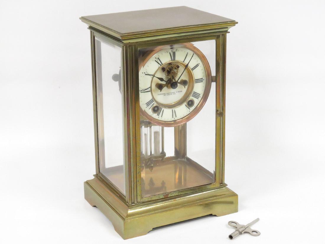 VINTAGE BRASS CRYSTAL REGULATOR MANTLE CLOCK, SIGNED (1 of 3)