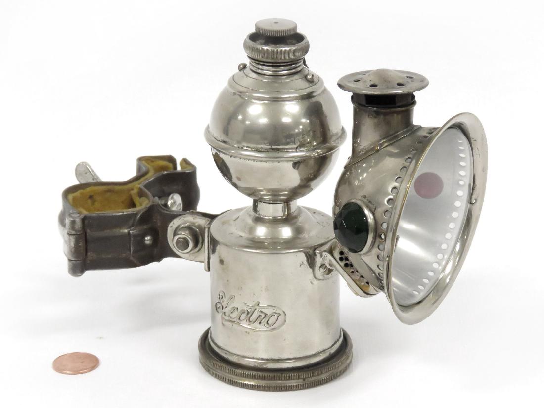 ANTIQUE "ELECTRO" CHROMED BRASS BICYCLE LAMP, C.1896. (1 of 7)