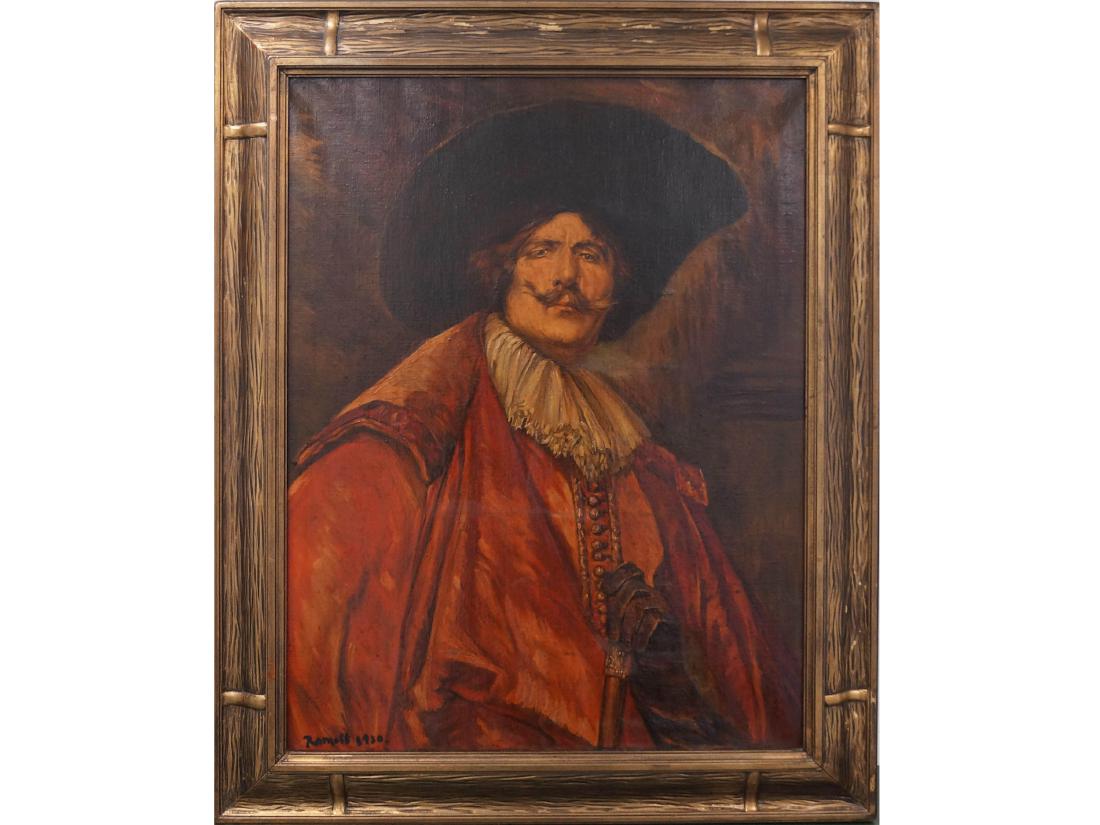 AFTER ALEX DEANDREIS (FRENCH 1880-1929), OIL ON CANVAS,: AFTER ALEX DEANDREIS (FRENCH 1880-1929), OIL ON CANVAS, THE CAVALIER, SIGNED RAMELL, 1930. 31 X 24"; FRAMED 37 X 30"