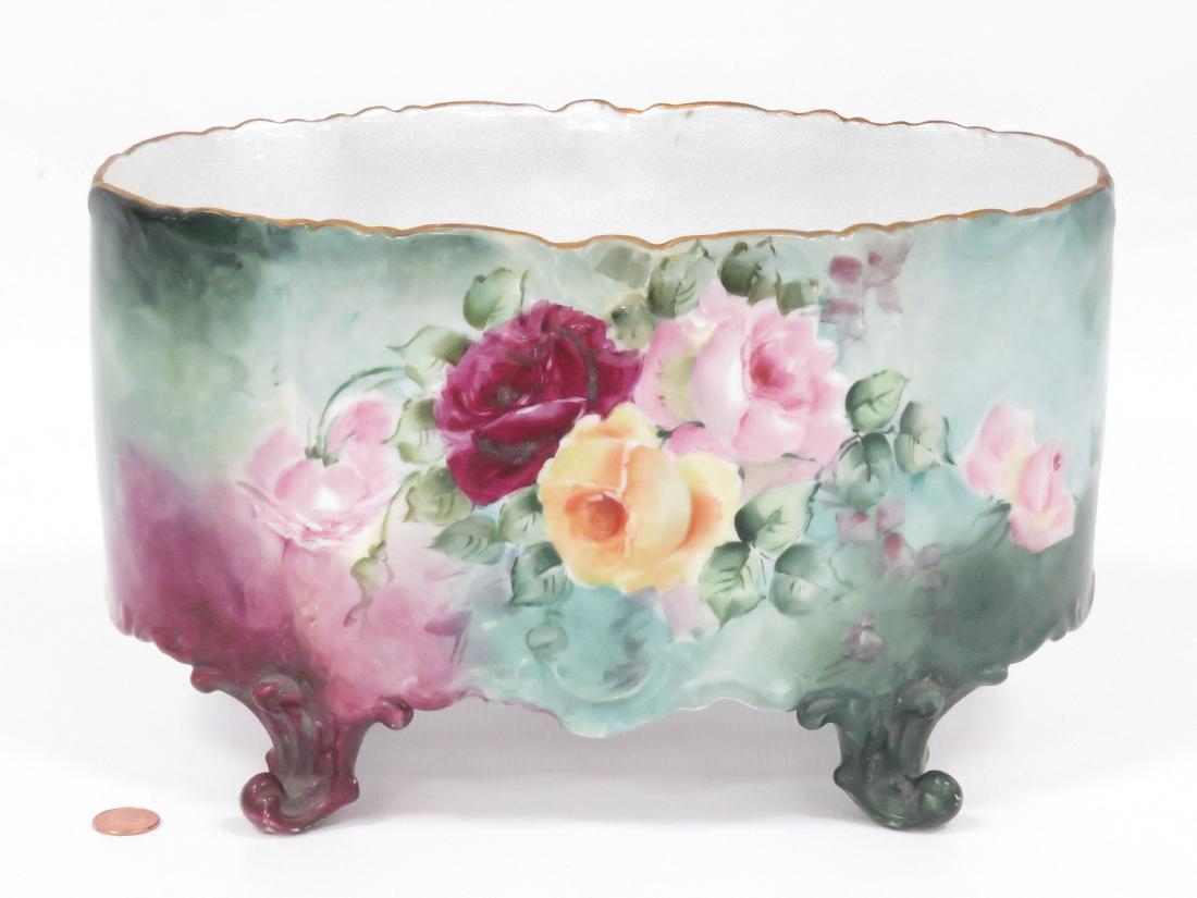 FRENCH HAND PAINTED PORCELAIN FOOTED PLANTER, SIGNED I. (1 of 8)
