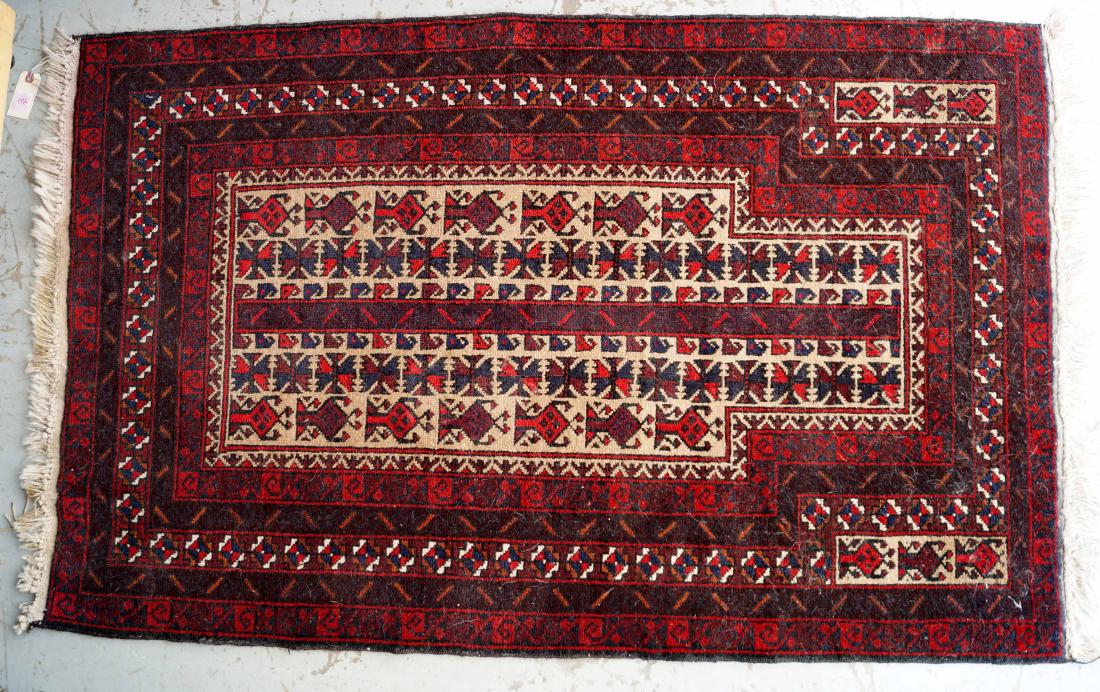 SEMI-ANTIQUE BELOUCH PRAYER RUG. 2'9" X 4'4": SEMI-ANTIQUE BELOUCH PRAYER RUG. 2'9" X 4'4"