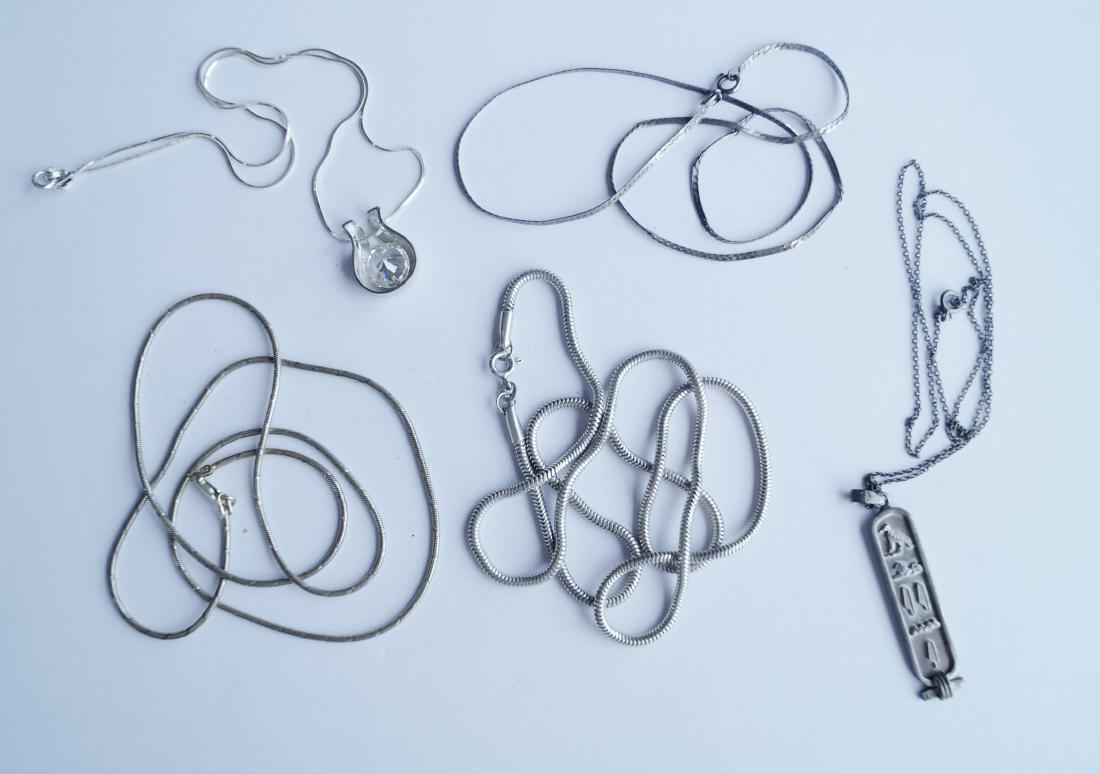 LOT (5) STERLING CHAIN NECKLACES INCLUDING CZ AND (1 of 1)