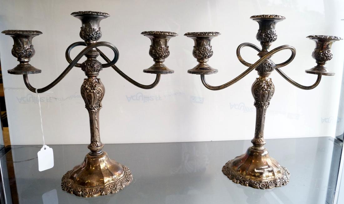PAIR FRENCH STYLE SILVER PLATE CANDELABRA. HEIGHT 11" (1 of 1)