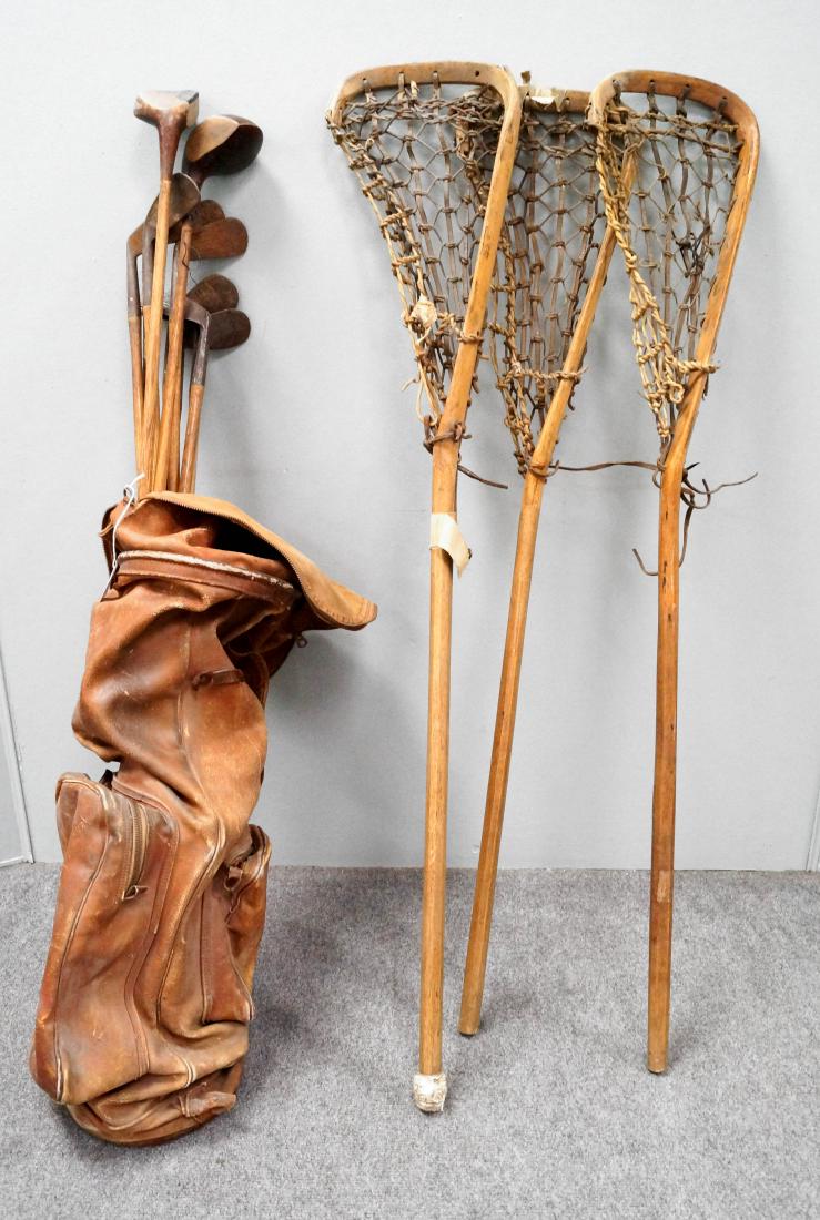 LOT SPORTING INCLUDING LEATHER GOLF BAG WITH 10 WOOD (1 of 1)