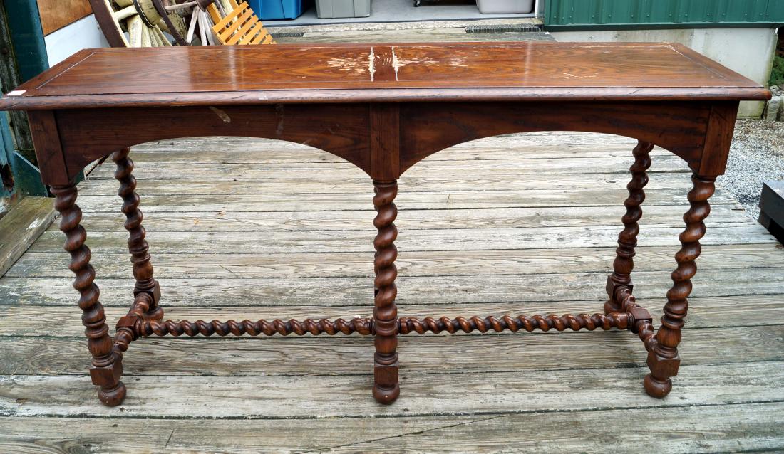 CHARLES II STYLE CARVED OAK CONSOLE TABLE. HEIGHT 28"; (1 of 1)