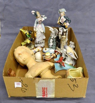 BOX LOT PORCELAIN FIGURES, TERRA-COTTA BUST, WALL (1 of 1)