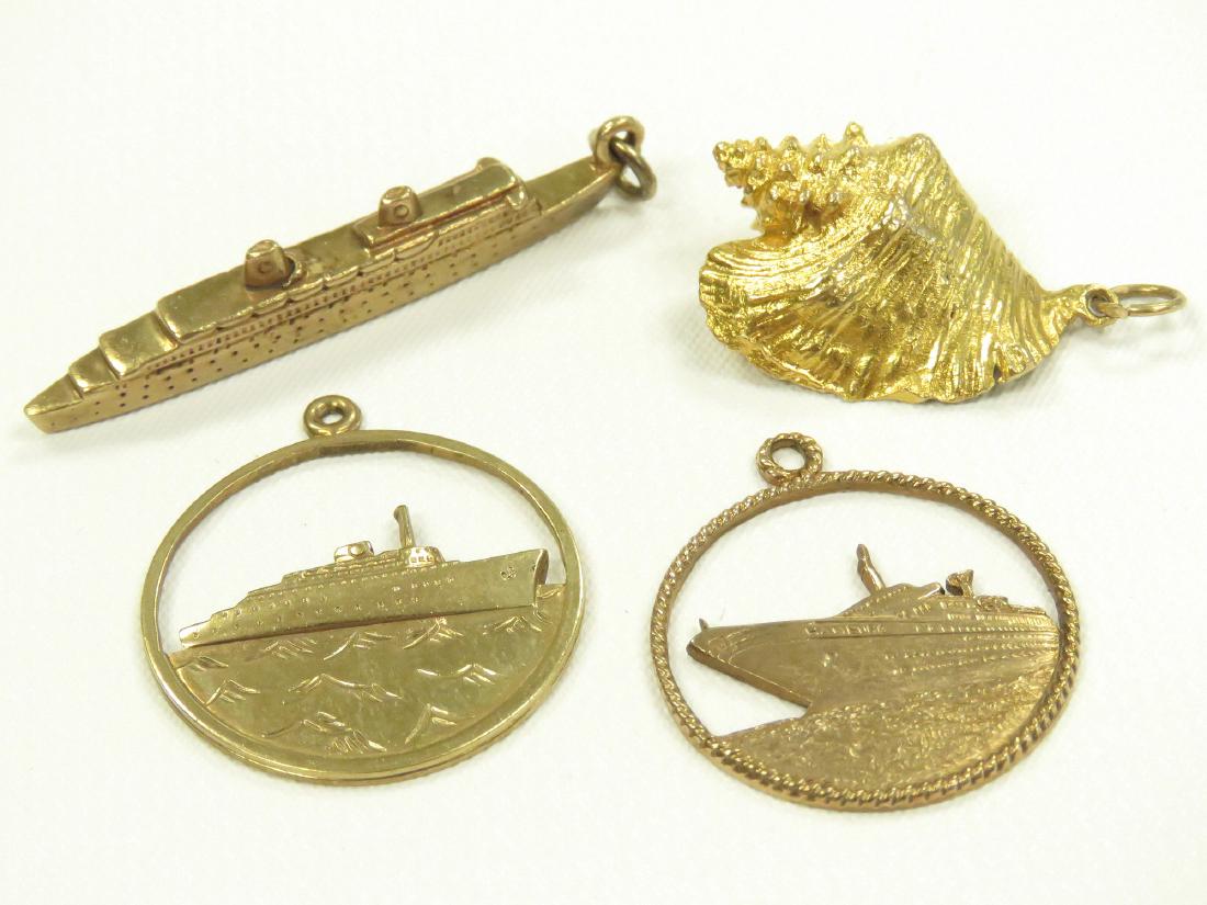 LOT (4) 8, 9 & 10K YELLOW GOLD CHARMS.  LENGTH 1 5/8" (1 of 2)