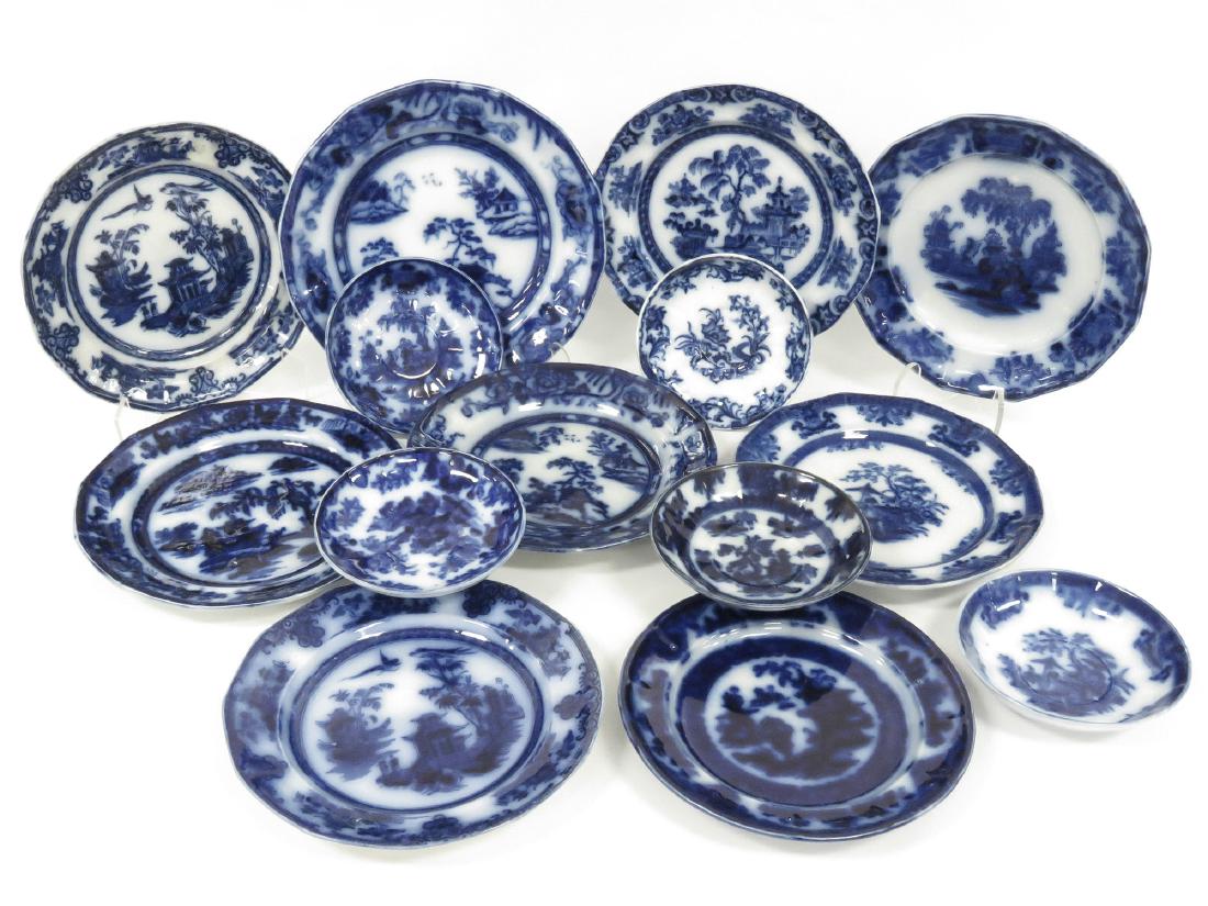 LOT (14) ASSORTED FLOW BLUE PLATES/SAUCERS INCLUDING (1 of 9)