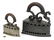 LOT (2) ANTIQUE CHARCOAL IRONS. LENGTH 5 3/8-8"