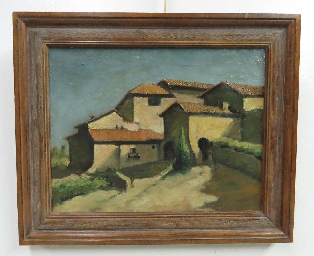 AMERICAN SCHOOL (19/20TH CENTURY), OIL ON CANVAS, NORTH: AMERICAN SCHOOL (19/20TH CENTURY), OIL ON CANVAS, NORTH ITALIAN VILLA, SIGNED ILLEGIBLY. 14 X 18"; FRAMED 18 1/2 X 21 1/2"