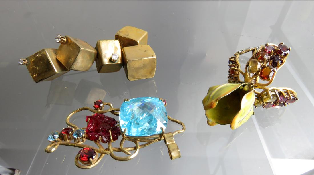 LOT (3) CUSTOM MADE BRASS BROOCHES INCLUDING ENAMEL, (1 of 1)