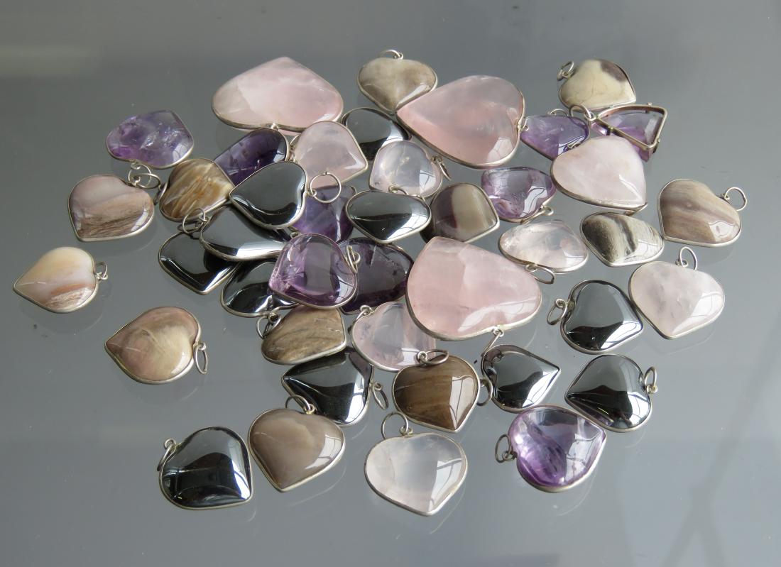 LOT (40) ASSORTED HEART-SHAPED SILVER AND GEM SET (1 of 1)