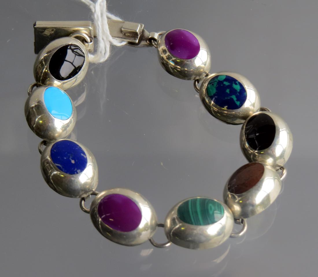 SOUTHWEST STYLE GEM SET SILVER BRACELET. LENGTH 7 1/2"; (1 of 1)