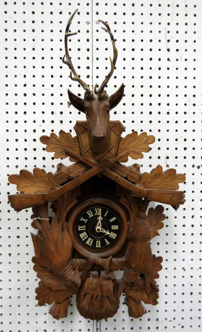 BLACK FOREST CARVED WALNUT CUCKOO CLOCK. HEIGHT 26" (1 of 1)