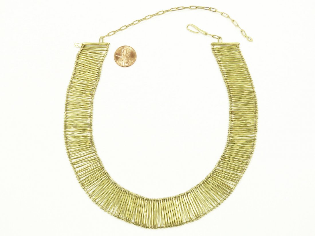750 YELLOW GOLD BOX-LINK CHOKER NECKLACE. LENGTH 13" (1 of 4)