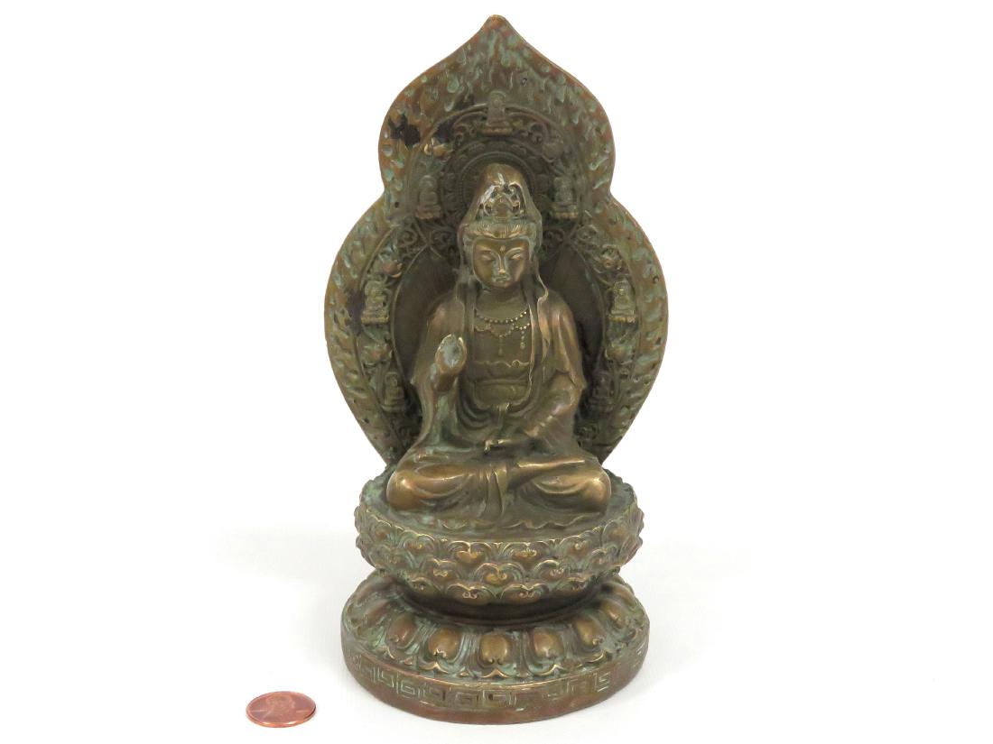 SINO TIBETAN COPPER ALLOY SEATED BUDDHA, SIGNED. HEIGHT (1 of 5)