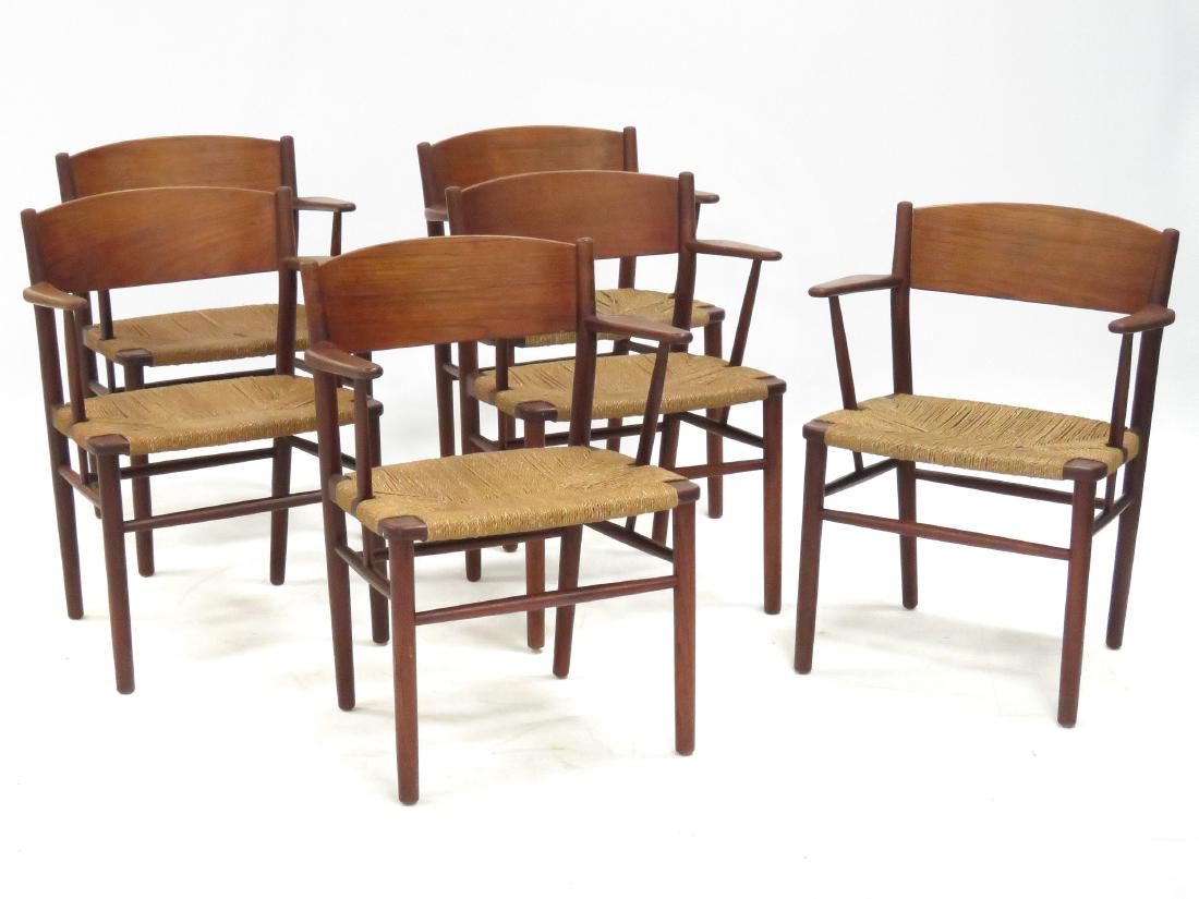 SET (6) BORGE MOGENSEN TEAK/RUSH SEAT DINING CHAIRS, (1 of 5)