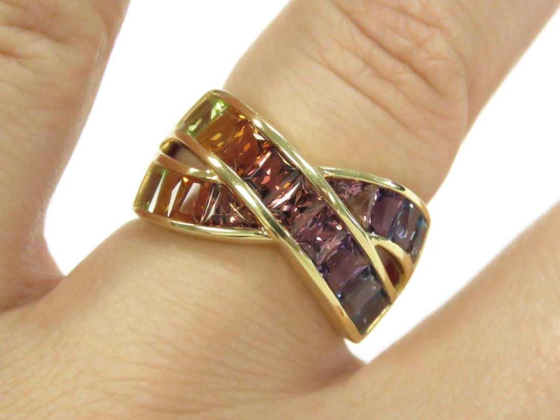 750 YELLOW GOLD AND RAINBOW SEMI-PRECIOUS GEM-SET RING (1 of 3)