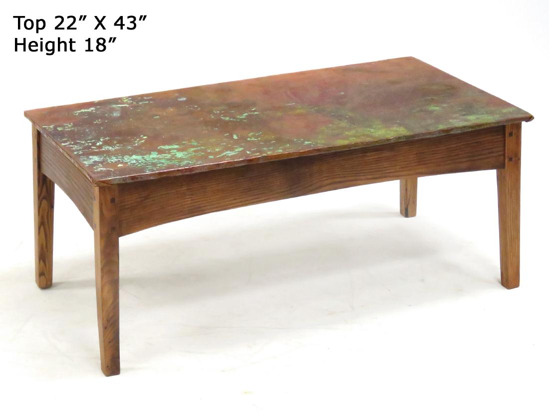 CRAFTSMAN COPPER CLAD COFFEE TABLE. HEIGHT 18"; WIDTH (1 of 5)