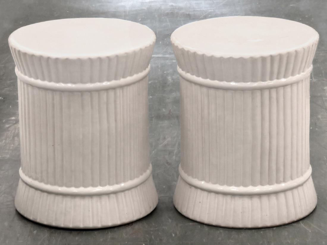 PAIR GLAZED CERAMIC GARDEN STOOLS. HEIGHT 18"; DIAMETER (1 of 3)